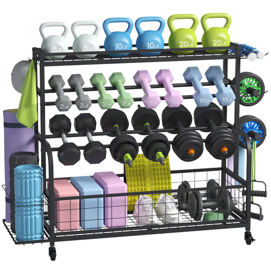 Lifewit Weight Rack for Home Gym Dumbbell Rack Kettlebell Rack Yoga Mat Holder Home Gym Storage with Wheels for Strength Training Yoga Equipments All in One Gym for Home Garage Large Size
